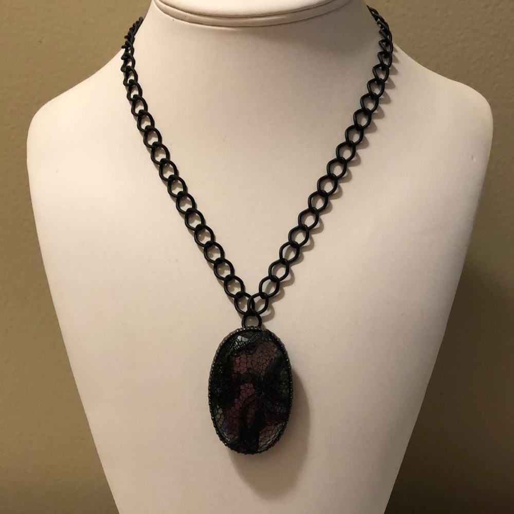 Black Lace Statement Necklace. 18”